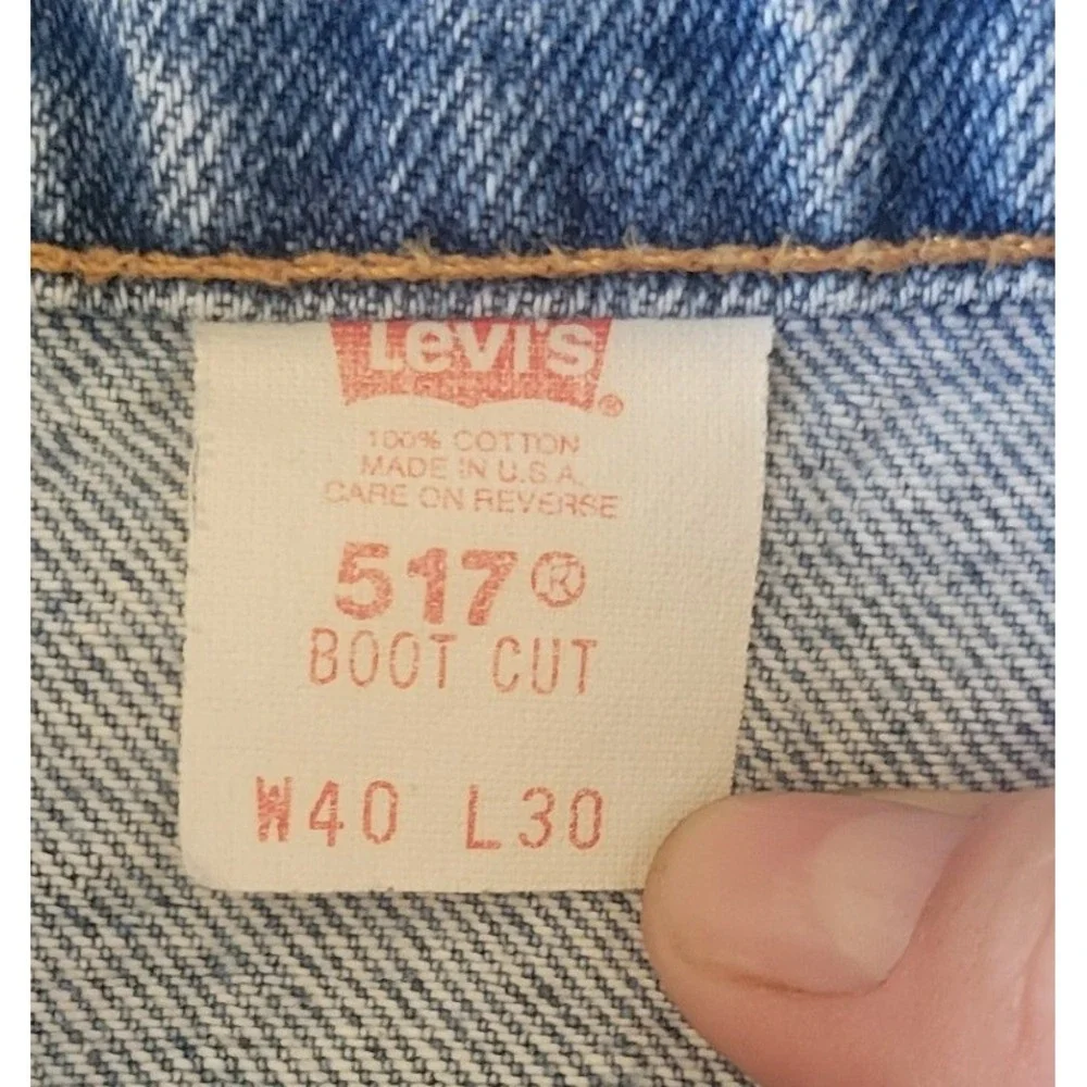 Vintage 80s Levis 517 Bootcut Jeans USA Made Distressed 40x30 Med Wash Denim Men